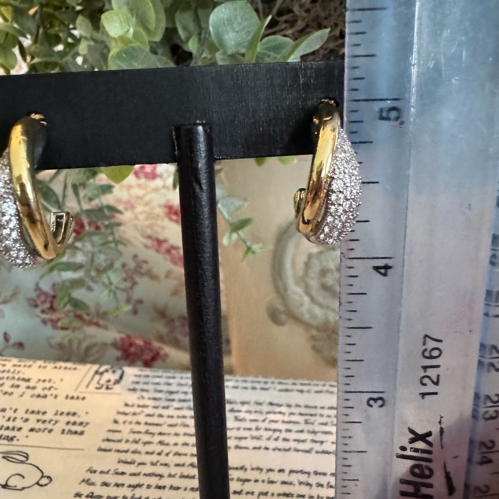 Gold-Tone Pave Hoop Earrings - Sparkling Silver Crystals